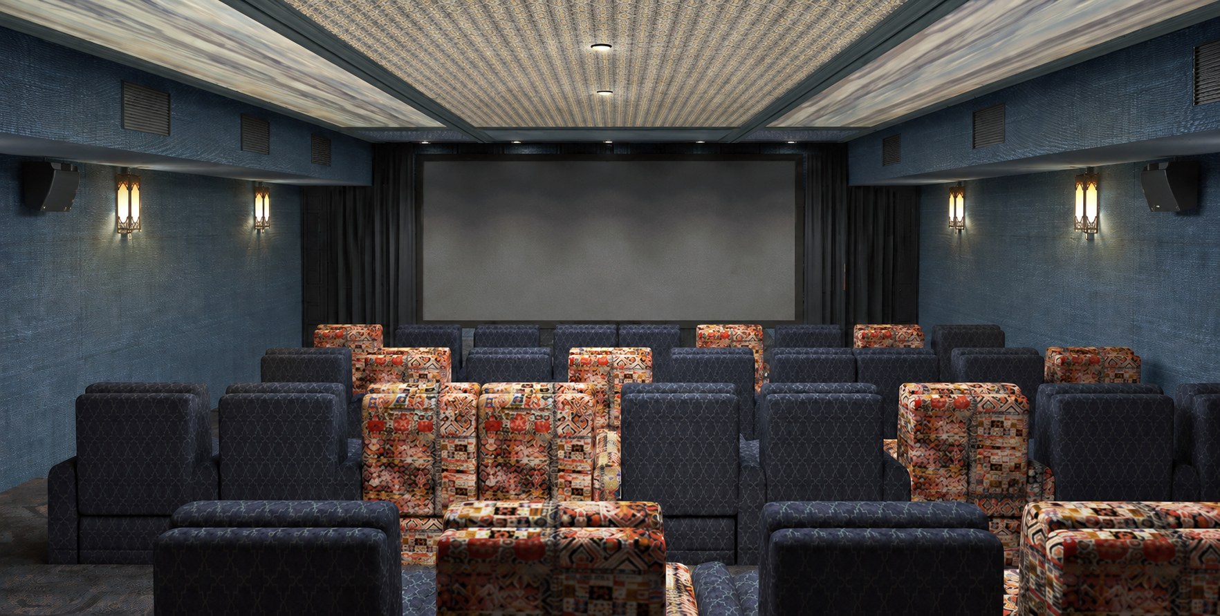 Private 36-seat screening room with Meyer Sound cinema audio and Christie 4K projection by Handsome Group